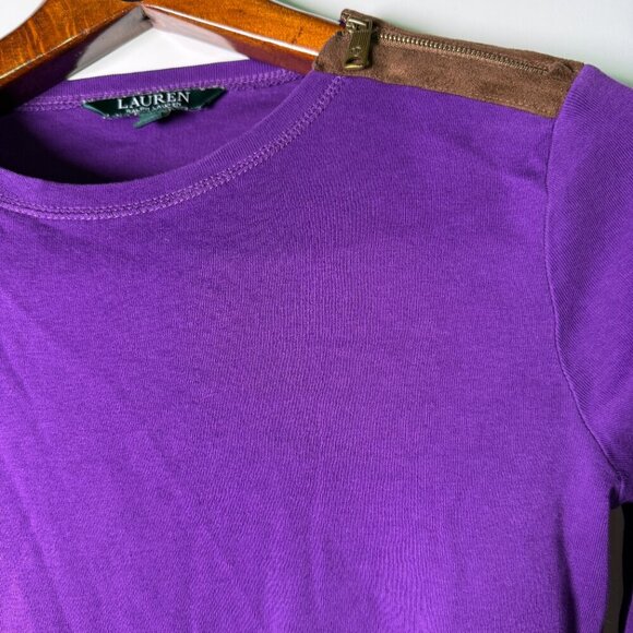 Lauren Ralph Lauren Women's Long Sleeve Shirt Faux Suede Elbow Patches -M-Purple - Picture 4 of 9